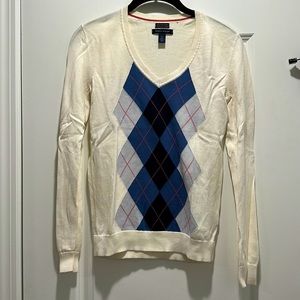 Tommy Hilfiger off-white argyle v-neck sweater